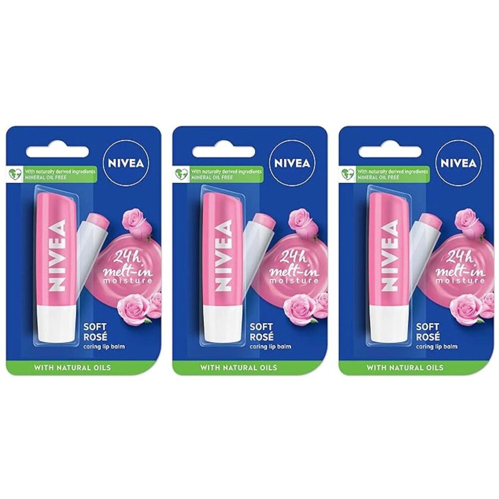 3-PACK Nivea Soft Rose Lip Balm 5 ml